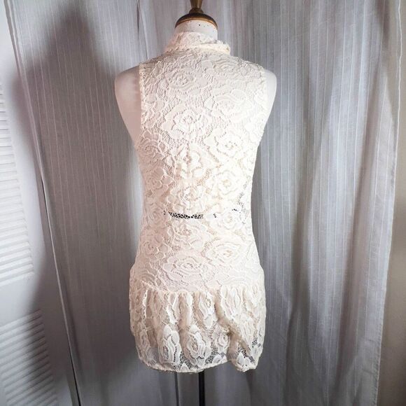 Xiongwangfushi | Women’s | Blouse | Size 10 | Y2k Boutique Cream Lace Sleeveless - Picture 4 of 5